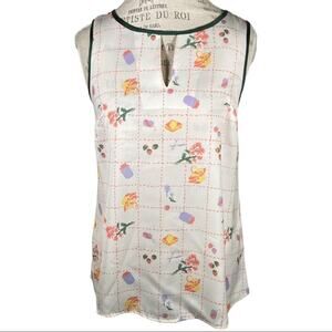 Modcloth Picnic Print 3 Tie Keyhole Sleeveless Blouse Size Small Picnic Food NWT
